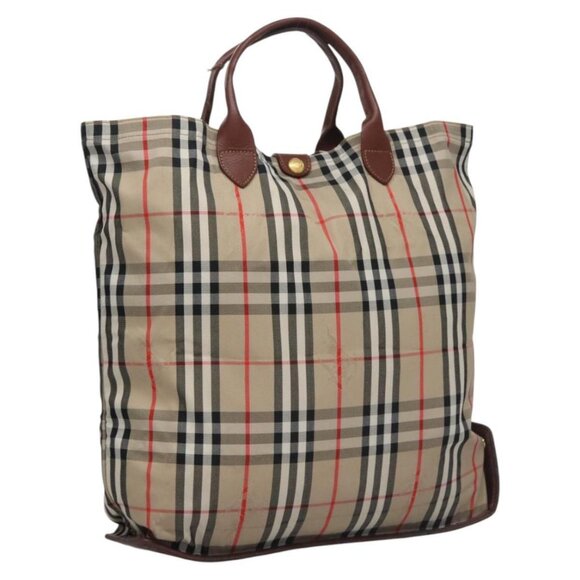 Burberrys Nova Check Hand Bag Canvas Beige Auth - Picture 1 of 16